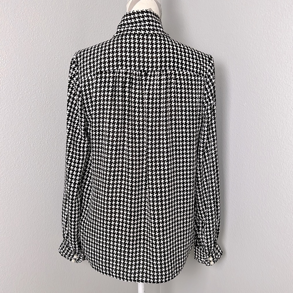 Kate Spade Houndstooth Dashing Beauty neck tie blouse black & white size Small - Picture 7 of 13